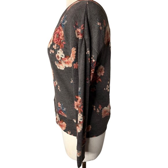 Mason & Bell medium sweater floral V-neck long sleeve gray pink soft - Picture 6 of 10